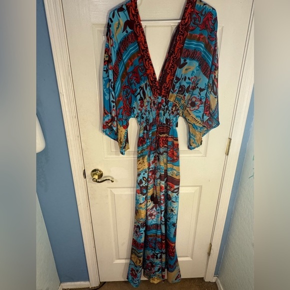 White waves Long flowing swim suit cover up jumpsuit - Picture 1 of 4